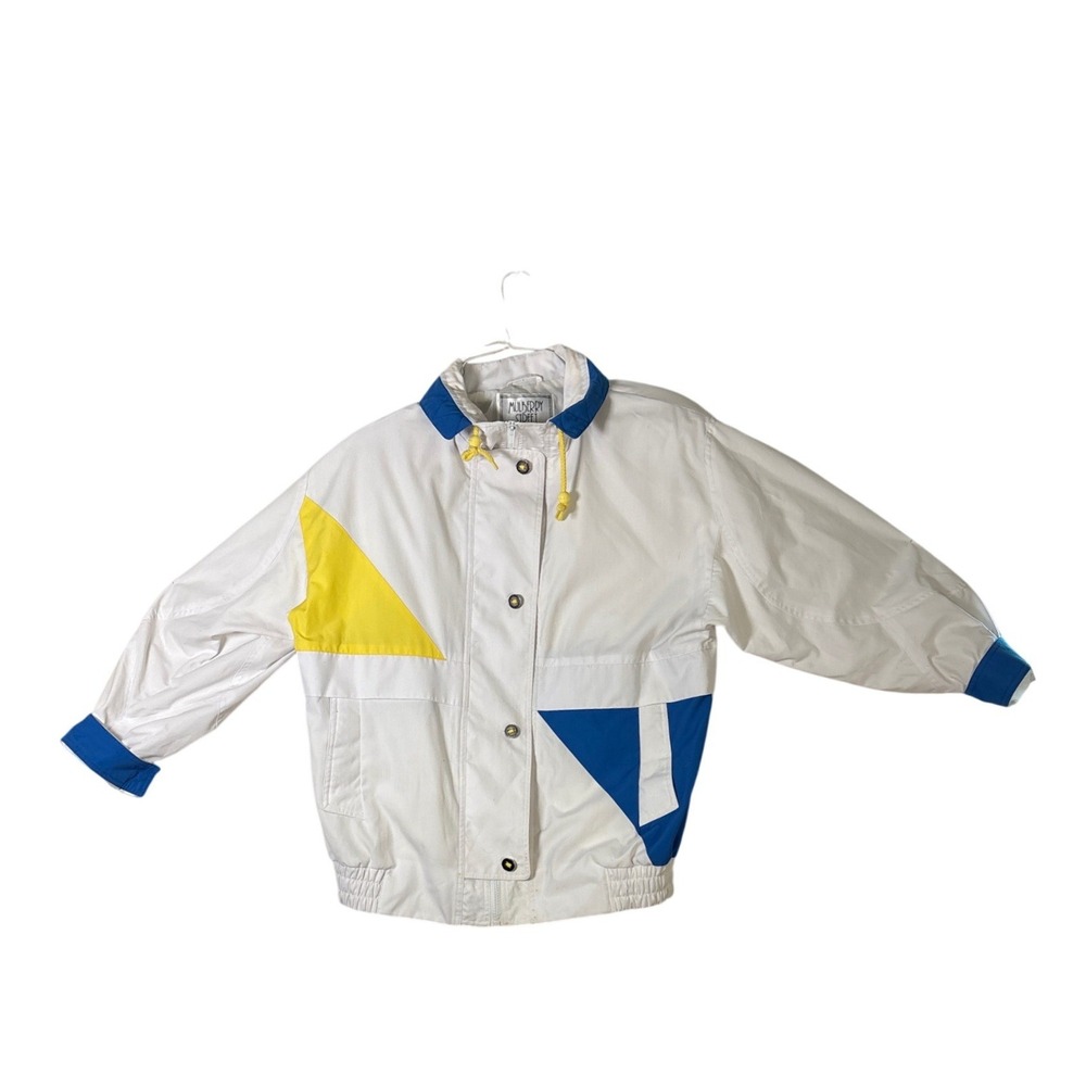 Vintage Mulberry Street Colorblock Windbreaker Jacket White Blue Yellow Medium